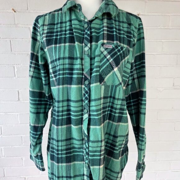 Women's Columbia Flannel Long Sleeve Shirt - Teal Blue Flannel shirt SIZE Large - Picture 5 of 9